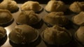 Muffins baking in oven, time lapse, sped up process.