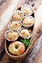 Muffins with becon and apple