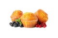 Muffins, berries and chocolate isolated on background Royalty Free Stock Photo