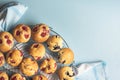 Muffins with blueberries and raspberry fruits. Popular breakfast dessert