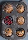 Muffins blueberry redberry homemade cake baked top view