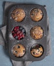 Muffins blueberry redberry homemade cake baked top view