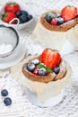 Muffins with cottage cheese and fresh strawberries Royalty Free Stock Photo