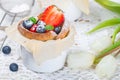 Muffins with cottage cheese and fresh strawberries Royalty Free Stock Photo