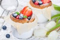 Muffins with cottage cheese and fresh strawberries Royalty Free Stock Photo