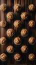 Muffins neatly arranged on the kitchen table in flat lay