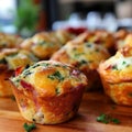 Muffins offering savory options such as ham and cheese or hearty combinations like spinach and feta