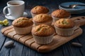 Muffins presented attractively on the kitchen table in foodgraphy