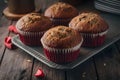 Muffins presented attractively on the kitchen table in foodgraphy