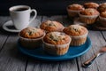 Muffins presented attractively on the kitchen table in foodgraphy