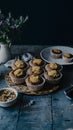 Muffins presented attractively on the kitchen table in foodgraphy