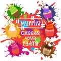 Muffins Set Colorful Desserts Collection Choose Your Taste Cafe Poster