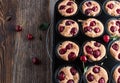 Muffins with sour cherries in a baking pan Royalty Free Stock Photo