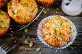 Muffins with spinach, feta cheese pumpkin seeds and sesame seeds