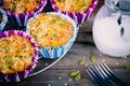 Muffins with spinach, feta cheese pumpkin seeds and sesame seeds