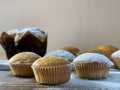 Muffins sprinkled with powdered sugar, close-up Royalty Free Stock Photo