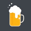 Mug of beer. Beer mug with a lot of foam. Vector icon. Flat design. Royalty Free Stock Photo