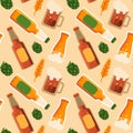 Mug of beer and bottles seamless pattern Royalty Free Stock Photo