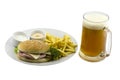 Beer,fries and a burger Royalty Free Stock Photo