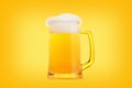 Mug of beer close-up with froth over yellow background Royalty Free Stock Photo