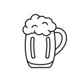 Mug of beer with foam. Linear icon of pint of ale. Black simple illustration of bar, alcohol drink. Contour isolated vector Royalty Free Stock Photo