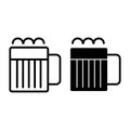 Mug of beer line and glyph icon. Jug of beer with foam chopsticks vector illustration isolated on white. Glass of beer Royalty Free Stock Photo