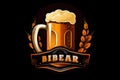 Mug beer logo on cap - vector illustration, emblem brewery design on dark background Royalty Free Stock Photo