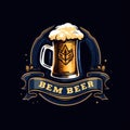 Mug beer logo on cap - vector illustration, emblem brewery design on dark background Royalty Free Stock Photo