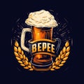 Mug beer logo on cap - vector illustration, emblem brewery design on dark background Royalty Free Stock Photo