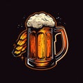 Mug beer logo on cap - vector illustration, emblem brewery design on dark background Royalty Free Stock Photo