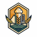 A mug of beer placed next to ears of wheat, A sleek logo for a craft beer brewery, minimalist simple modern vector logo design