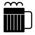 Mug of beer solid icon. Jug of beer with foam chopsticks vector illustration isolated on white. Glass of beer glyph Royalty Free Stock Photo