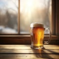 Mug of Beer on the Wooden Table, Generative AI Royalty Free Stock Photo