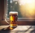 Mug of Beer on the Wooden Table, Generative AI Royalty Free Stock Photo