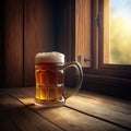 Mug of Beer on the Wooden Table, Generative AI Royalty Free Stock Photo