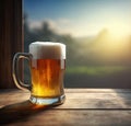 Mug of Beer on the Wooden Table, Generative AI Royalty Free Stock Photo
