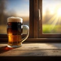 Mug of Beer on the Wooden Table, Generative AI Royalty Free Stock Photo