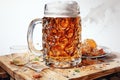 Mug of beer on a wooden table. Glass of beer with foam generative AI Generative AI Royalty Free Stock Photo