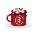 Mug with cacao and marshmallow, Christmas hot drink vector Illustration on a white background Royalty Free Stock Photo