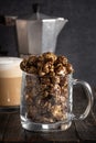 Mug of Coffee Flavored Candy Coated Popcorn Royalty Free Stock Photo