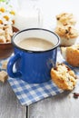 Mug coffee with milk and muffins Royalty Free Stock Photo