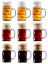 Mug collection of frosty beer with foam Royalty Free Stock Photo