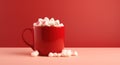 an mug containing red hot cocoa and mini marshmallows