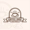 mug or cup coffee shop logo line art vintage vector illustration template icon graphic design. drink or beverage sign or symbol Royalty Free Stock Photo