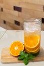 Mug delicious refreshing drink of orange fruit , infused water Royalty Free Stock Photo