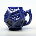 Blue 3d Printed Celtic Art Cube Mug With Konica Hexanon Lens Royalty Free Stock Photo