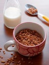 Mug filled chocolate cereals breakfast closeup Royalty Free Stock Photo