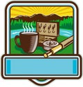 Mug Fly Tackle Bait Box Rod Reel Crest Woodcut Royalty Free Stock Photo