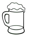 Mug with foaming beer - vector linear picture for coloring. Beer in a mug. Outline. Hand drawing.