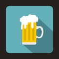 Mug fresh beer with cap of foam icon, flat style Royalty Free Stock Photo